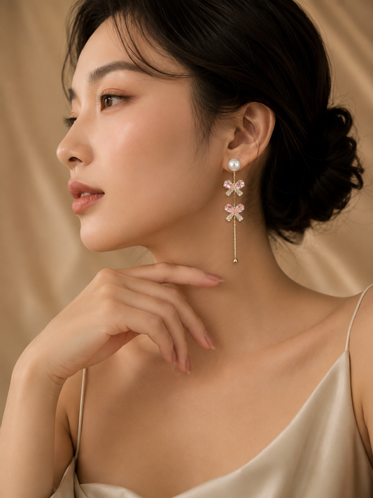Pink Aurora Bow Chain Drops