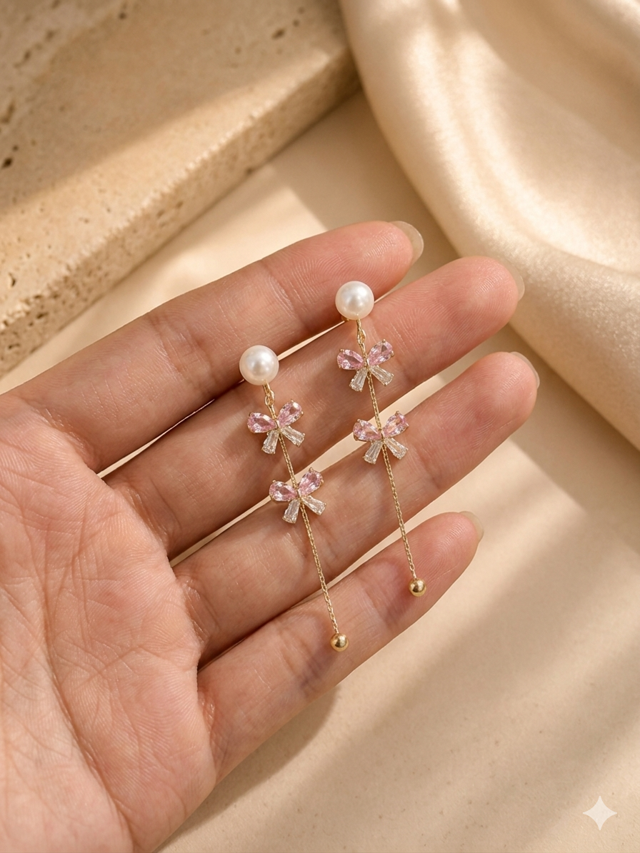 Pink Aurora Bow Chain Drops