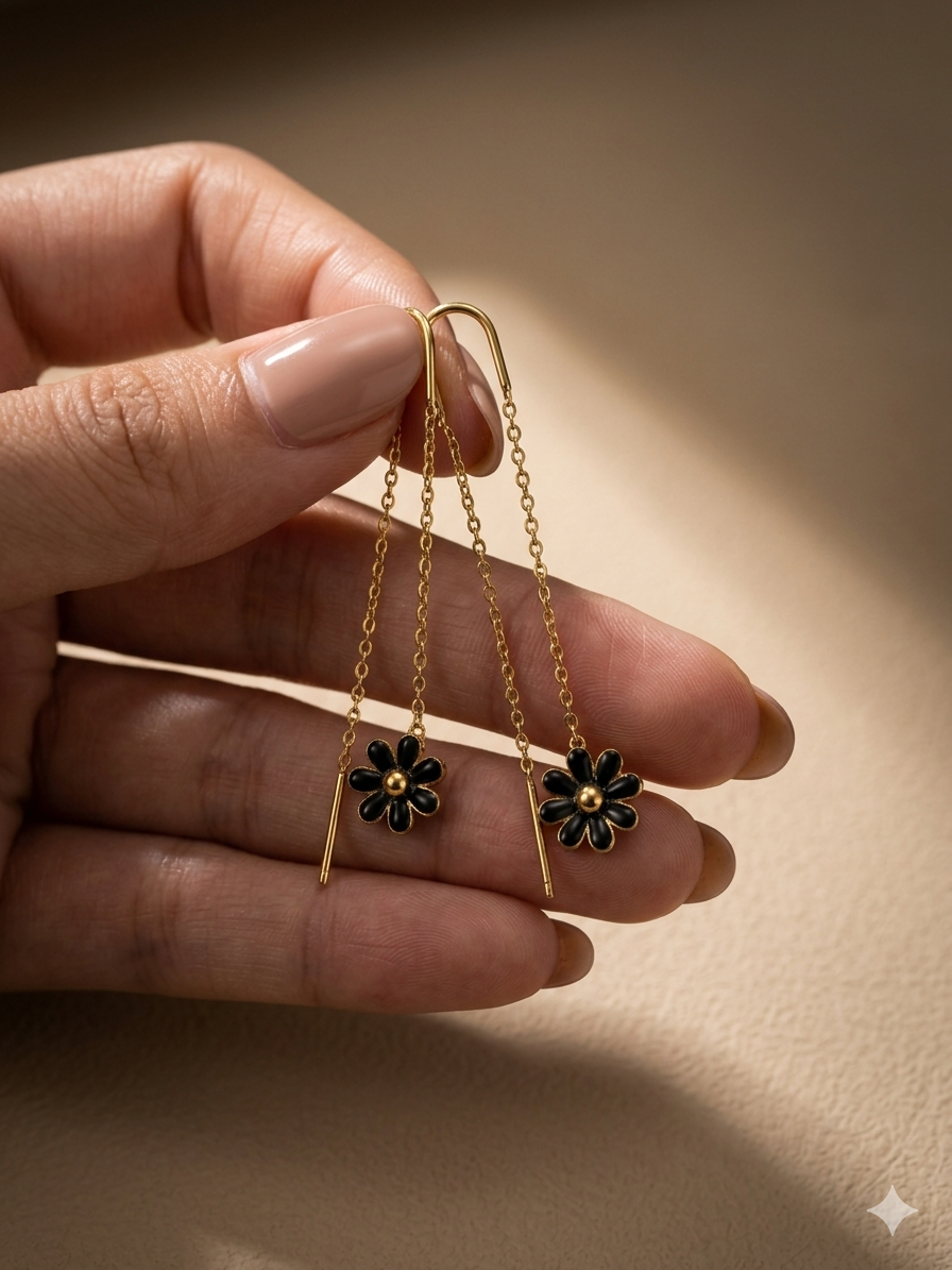Midnight Daisy Threader Earrings