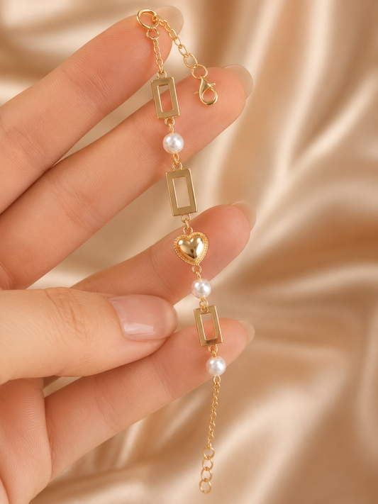 Pearl & Geometric Link Charm Bracelet