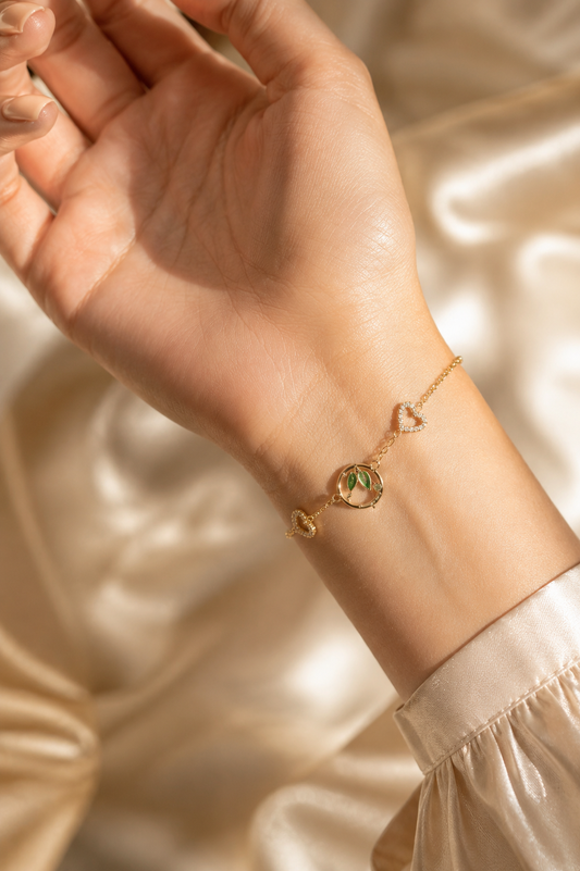 Botanical Heart Circle Charm Bracelet