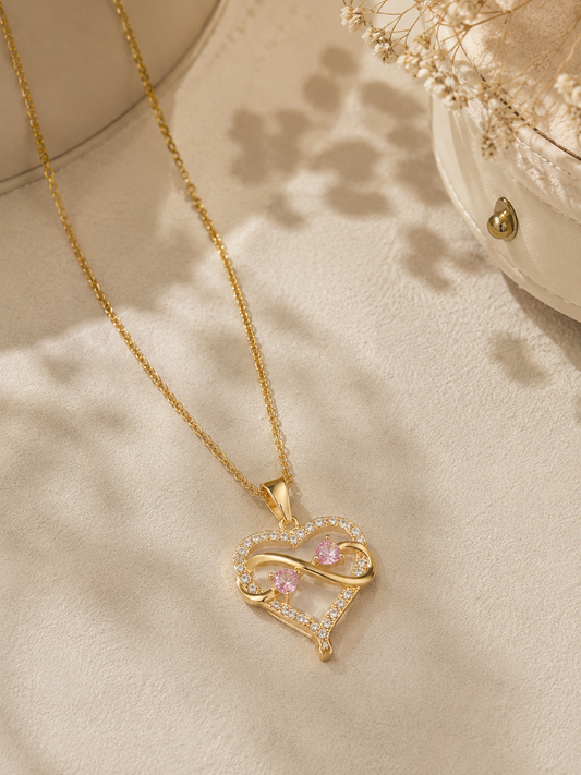 Infinity Heart Necklace (Blush Pink)