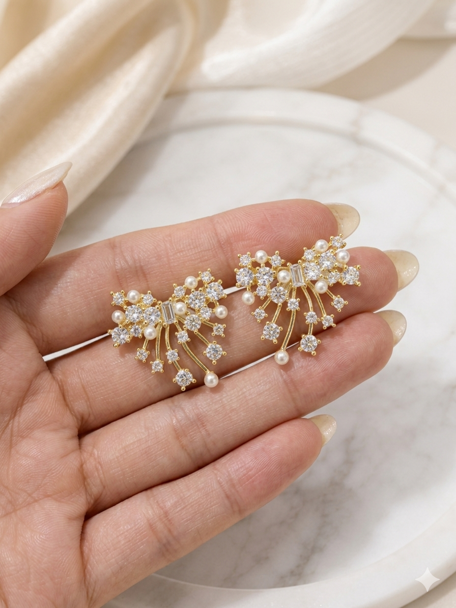 Snowflake Pearl Bloom Studs