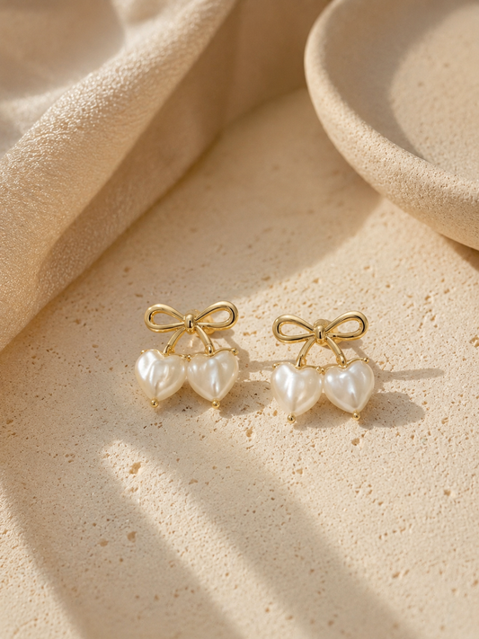 Cherry Ribbon Pearl Studs