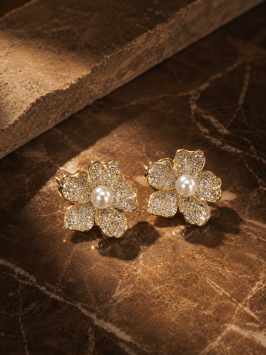 Golden Sakura Pearl Earrings