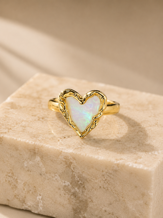 Aurora Heart Opal Ring (Ivory)