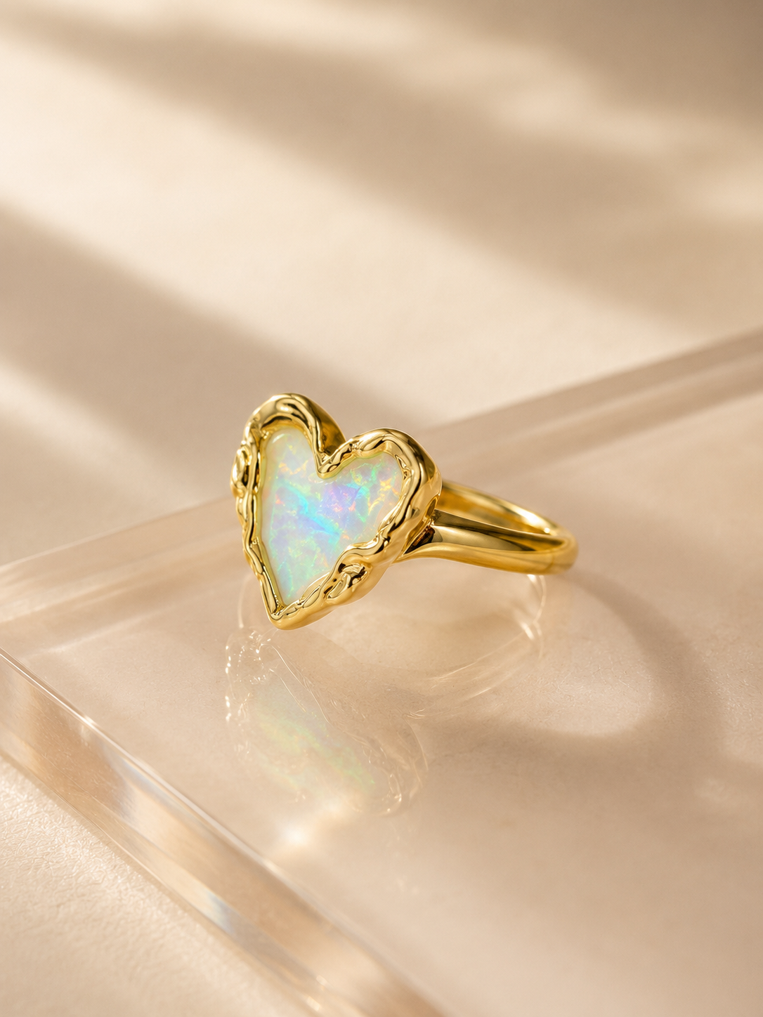 Aurora Heart Opal Ring (Ivory)