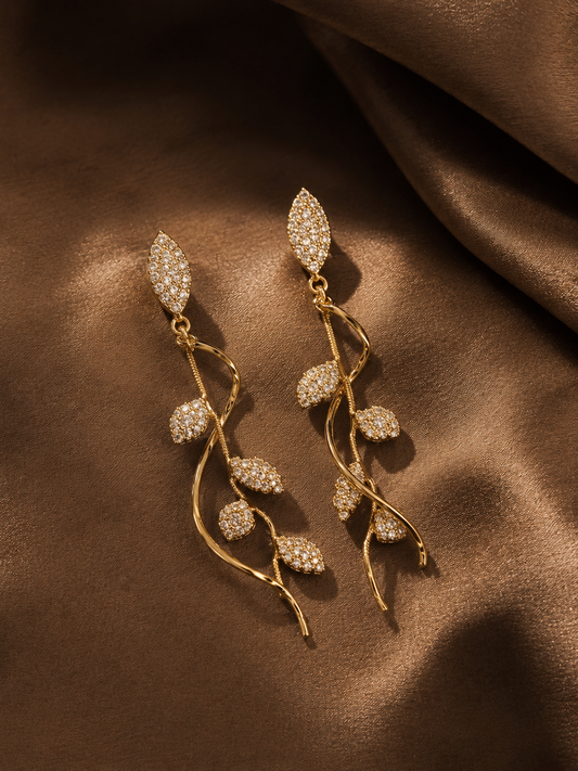 Gold Vine Crystal Drop Earrings