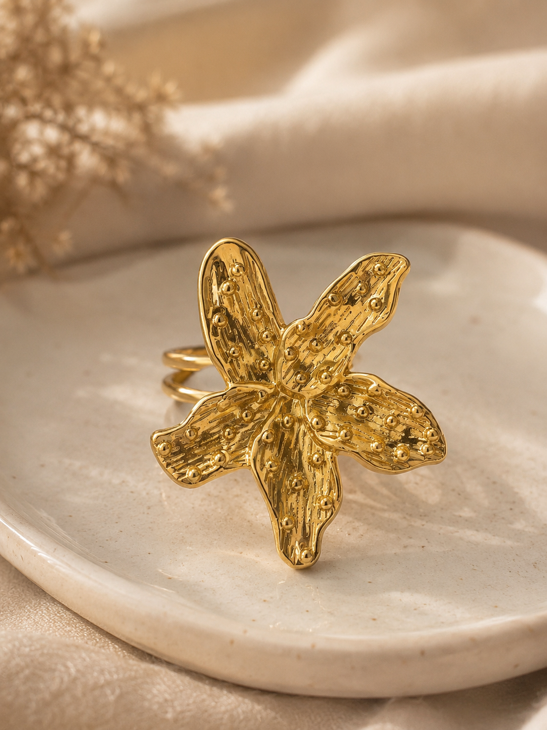 Golden Petal Statement Ring