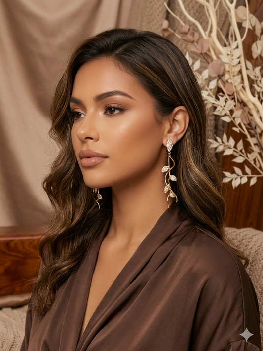 Gold Vine Crystal Drop Earrings