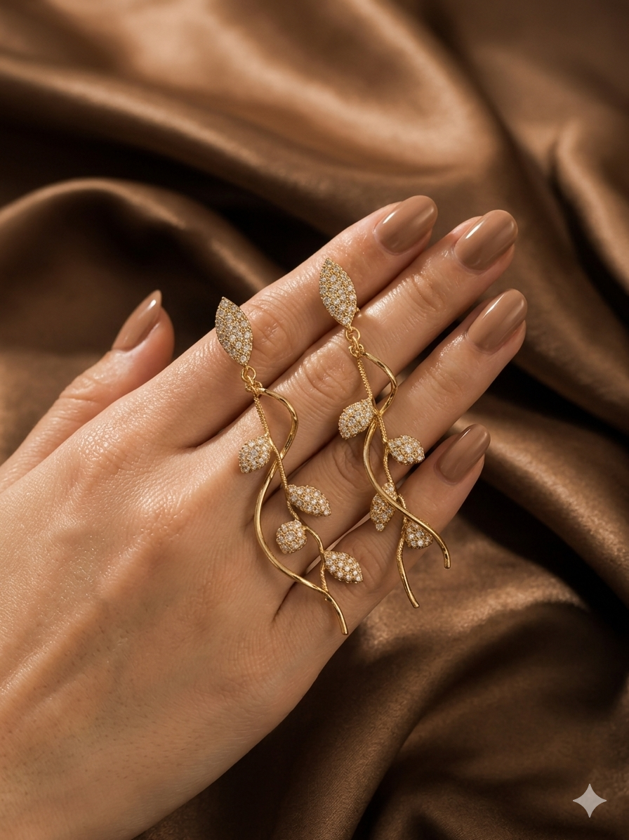 Gold Vine Crystal Drop Earrings