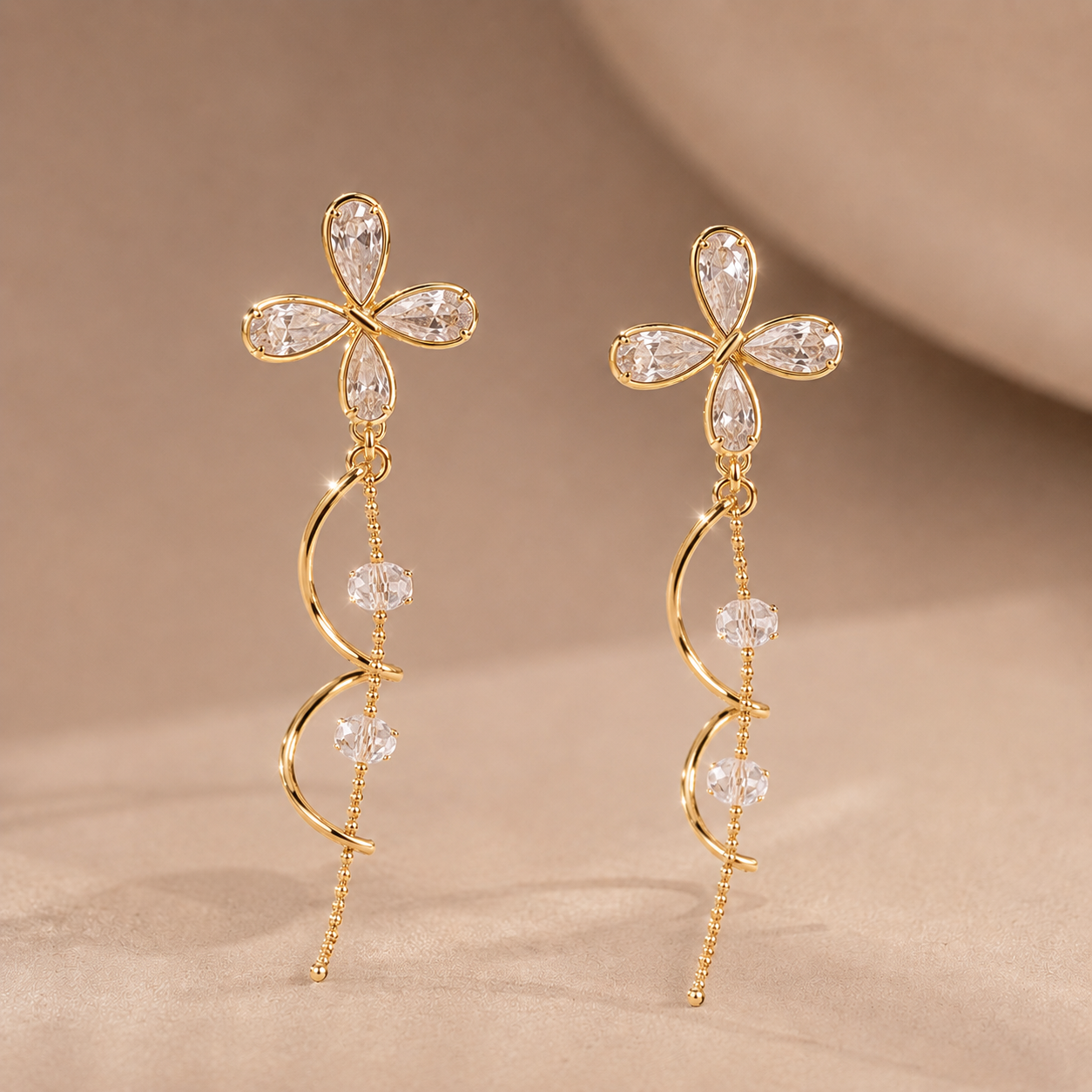Crystal Bloom Spiral Earrings