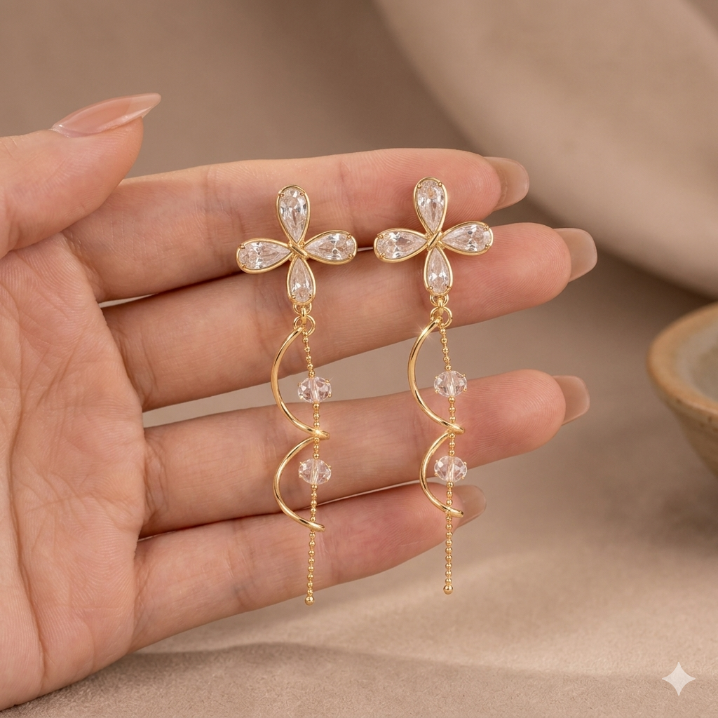 Crystal Bloom Spiral Earrings