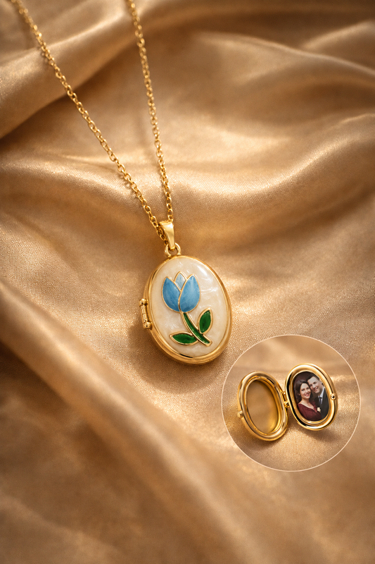 Tulip Photo Locket Chain (Blue)