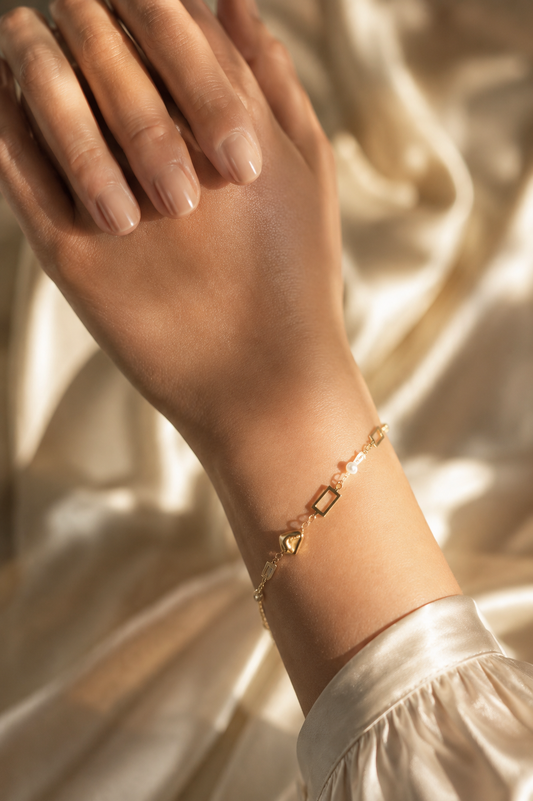 Pearl & Geometric Link Charm Bracelet