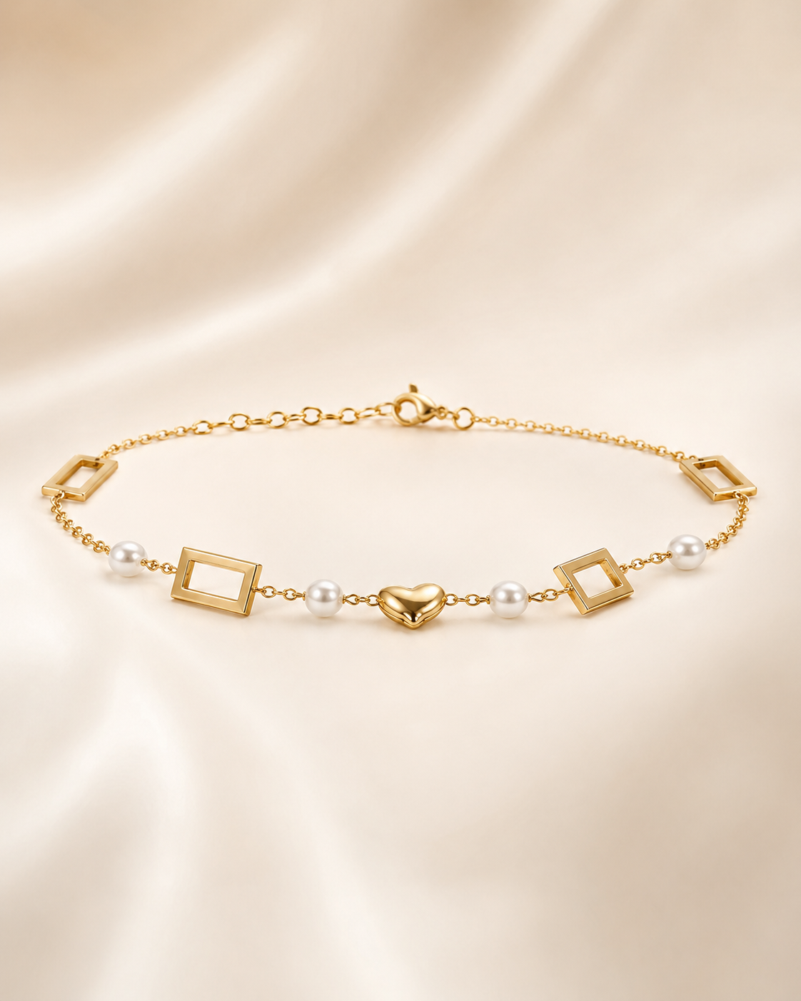 Pearl & Geometric Link Charm Bracelet