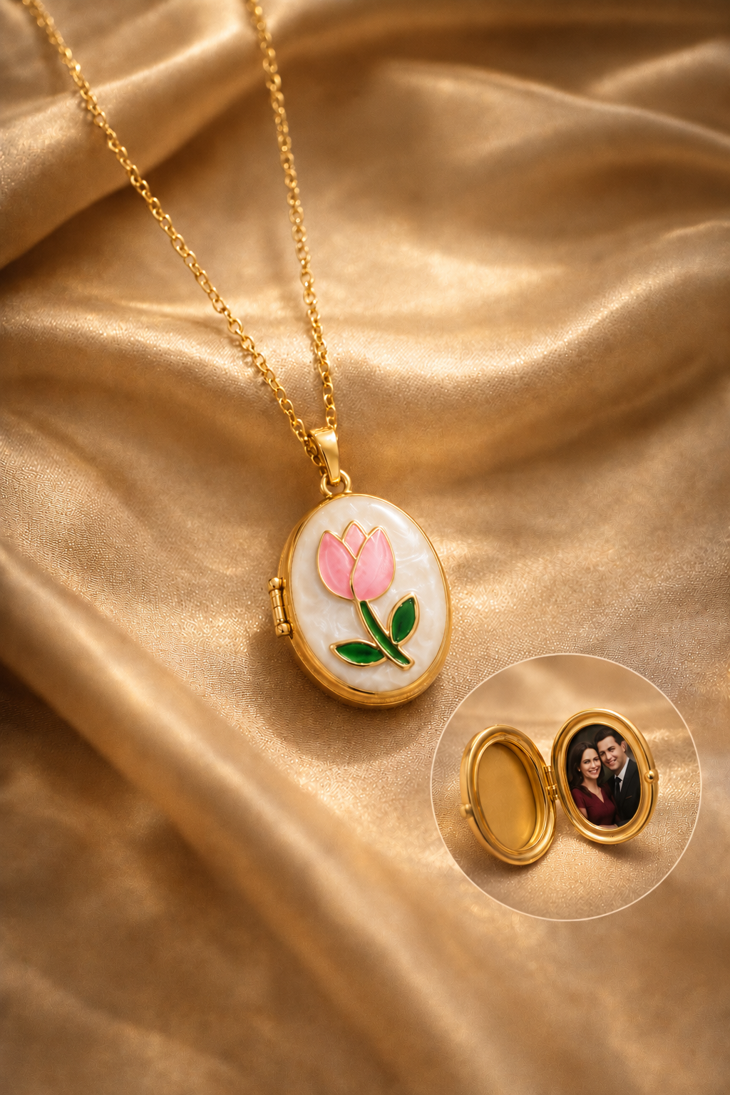 Tulip Photo Locket Chain (Blush Pink)