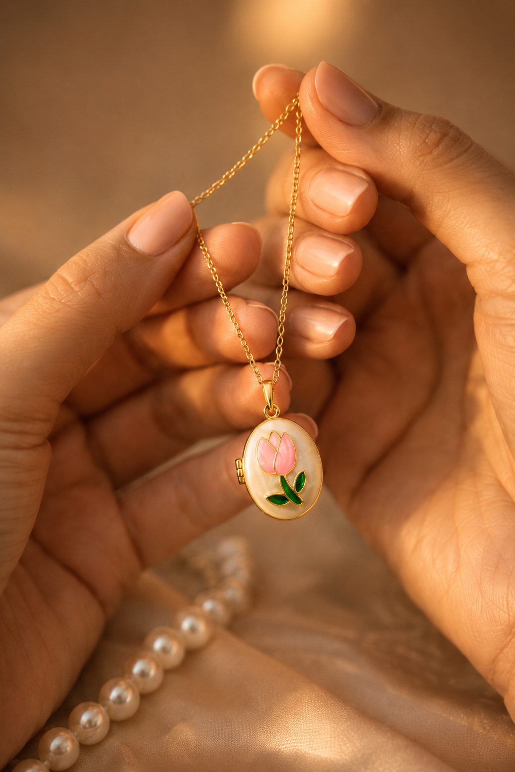 Tulip Photo Locket Chain (Blush Pink)