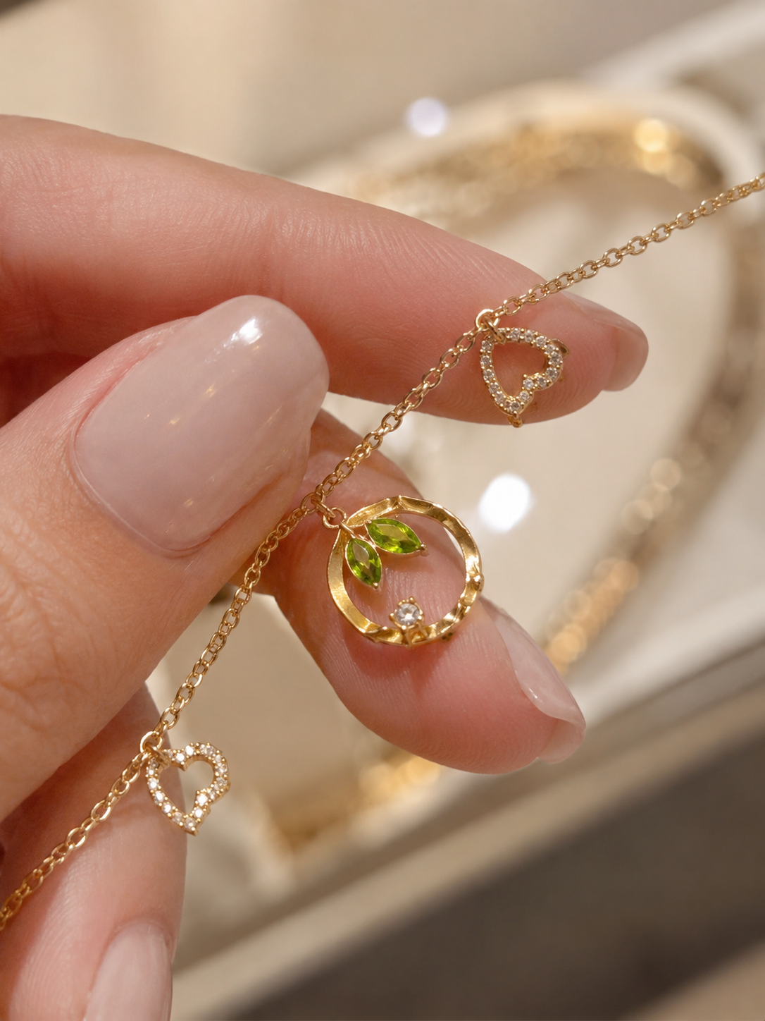 Botanical Heart Circle Charm Bracelet