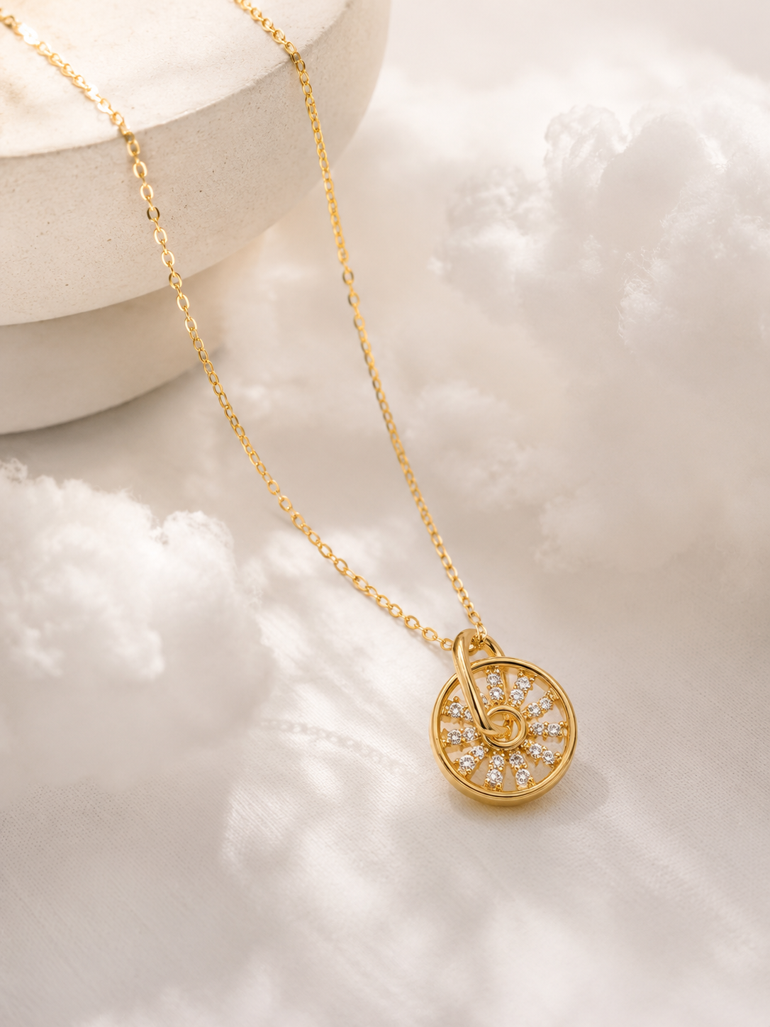 Golden Sunburst Droplet Pendant Chain