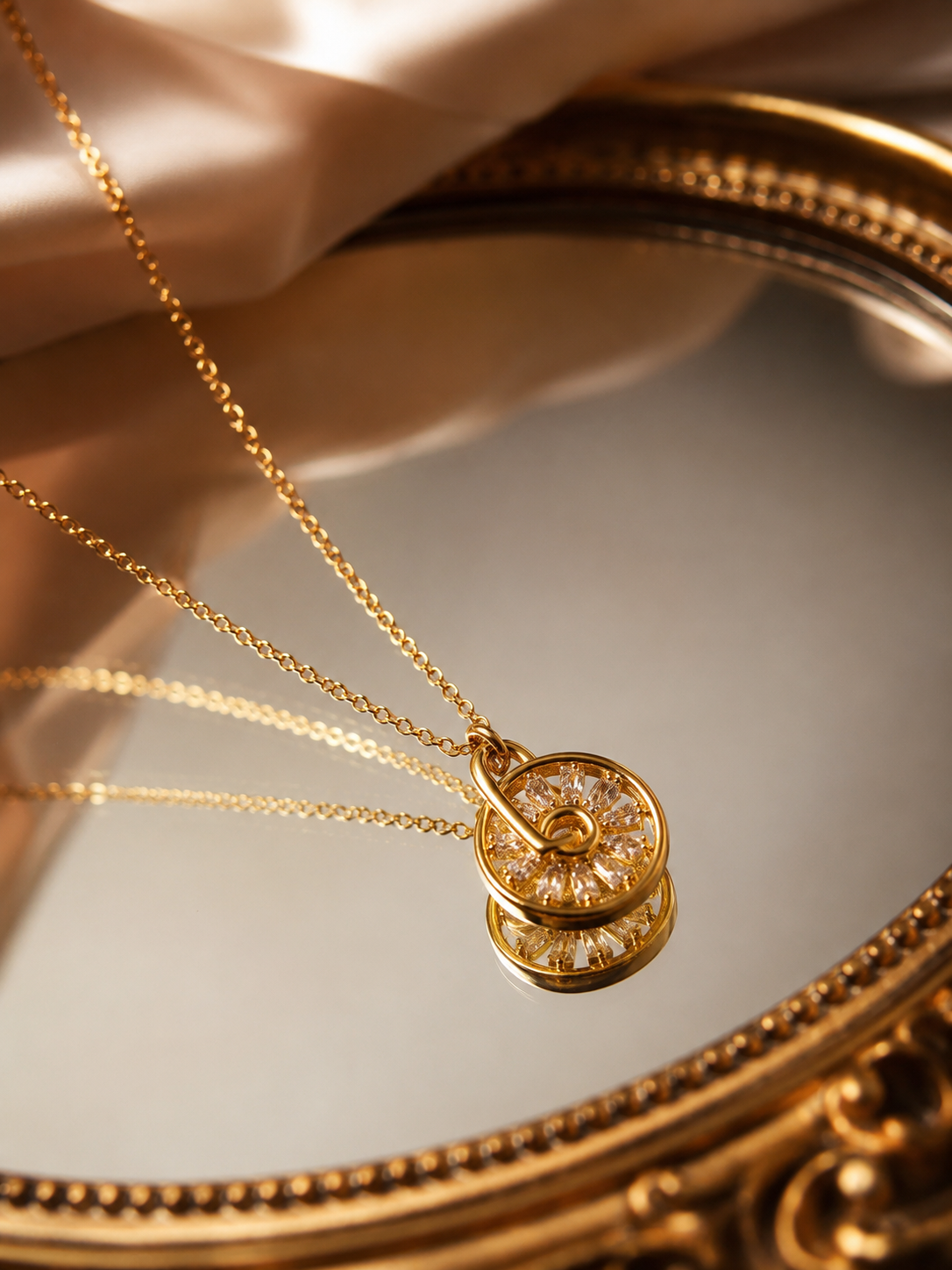 Golden Sunburst Droplet Pendant Chain