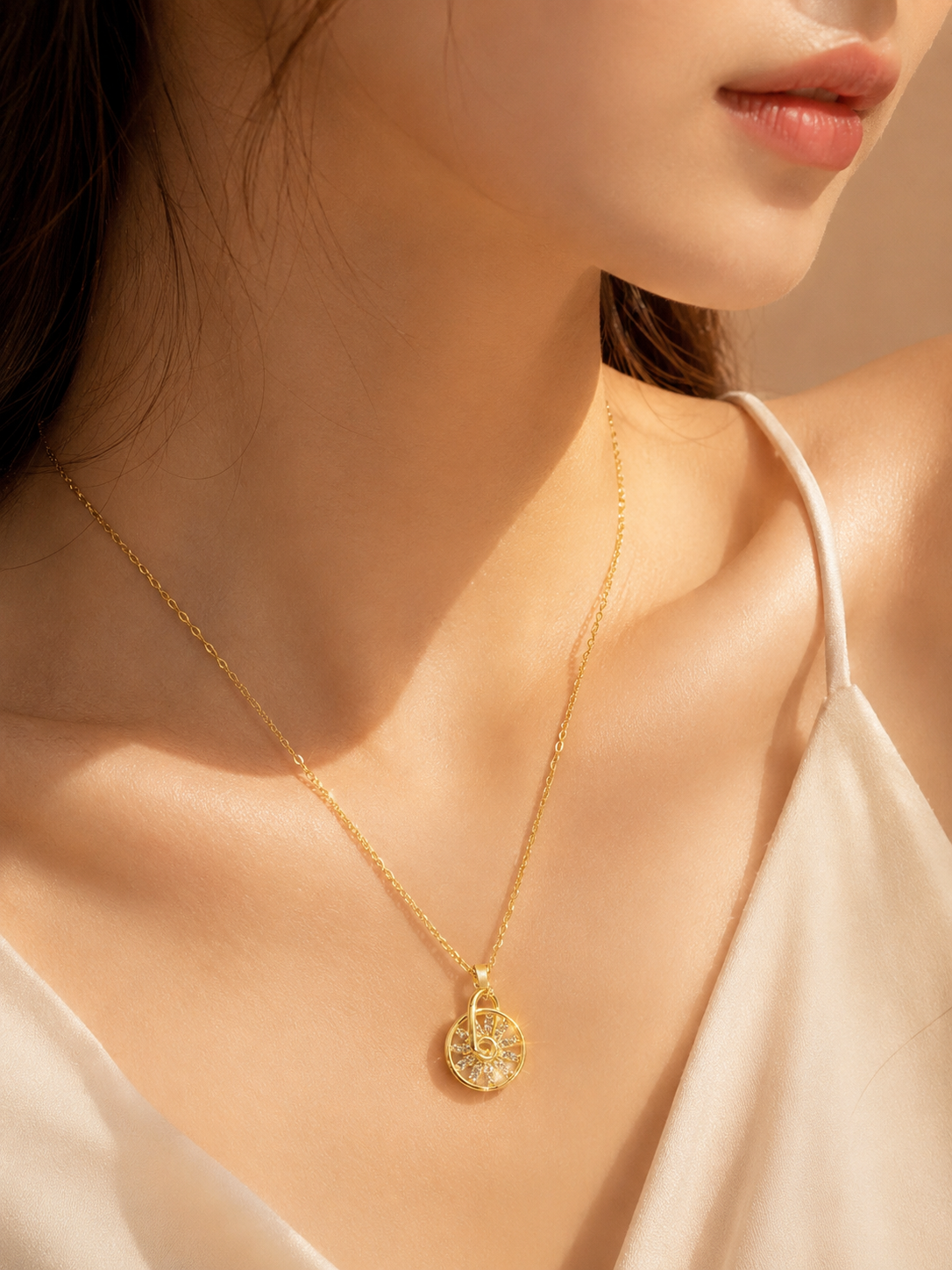 Golden Sunburst Droplet Pendant Chain