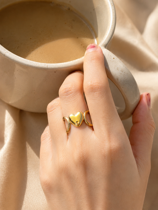 Minimal Puffy Heart Statement Ring