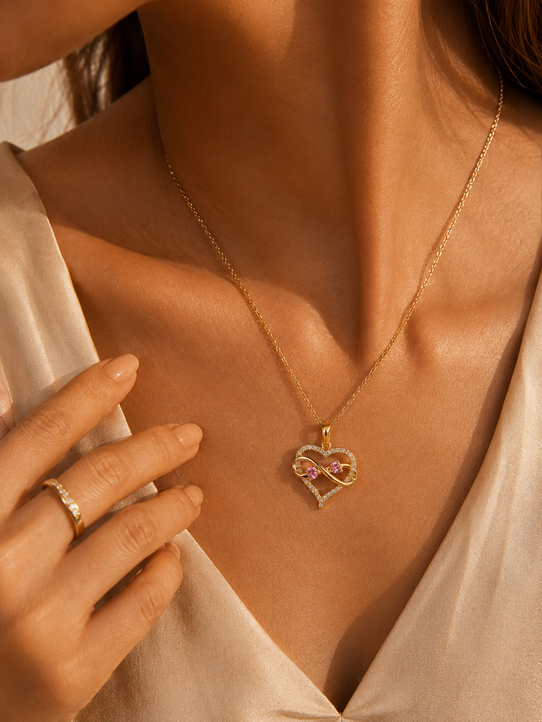 Infinity Heart Necklace (Blush Pink)