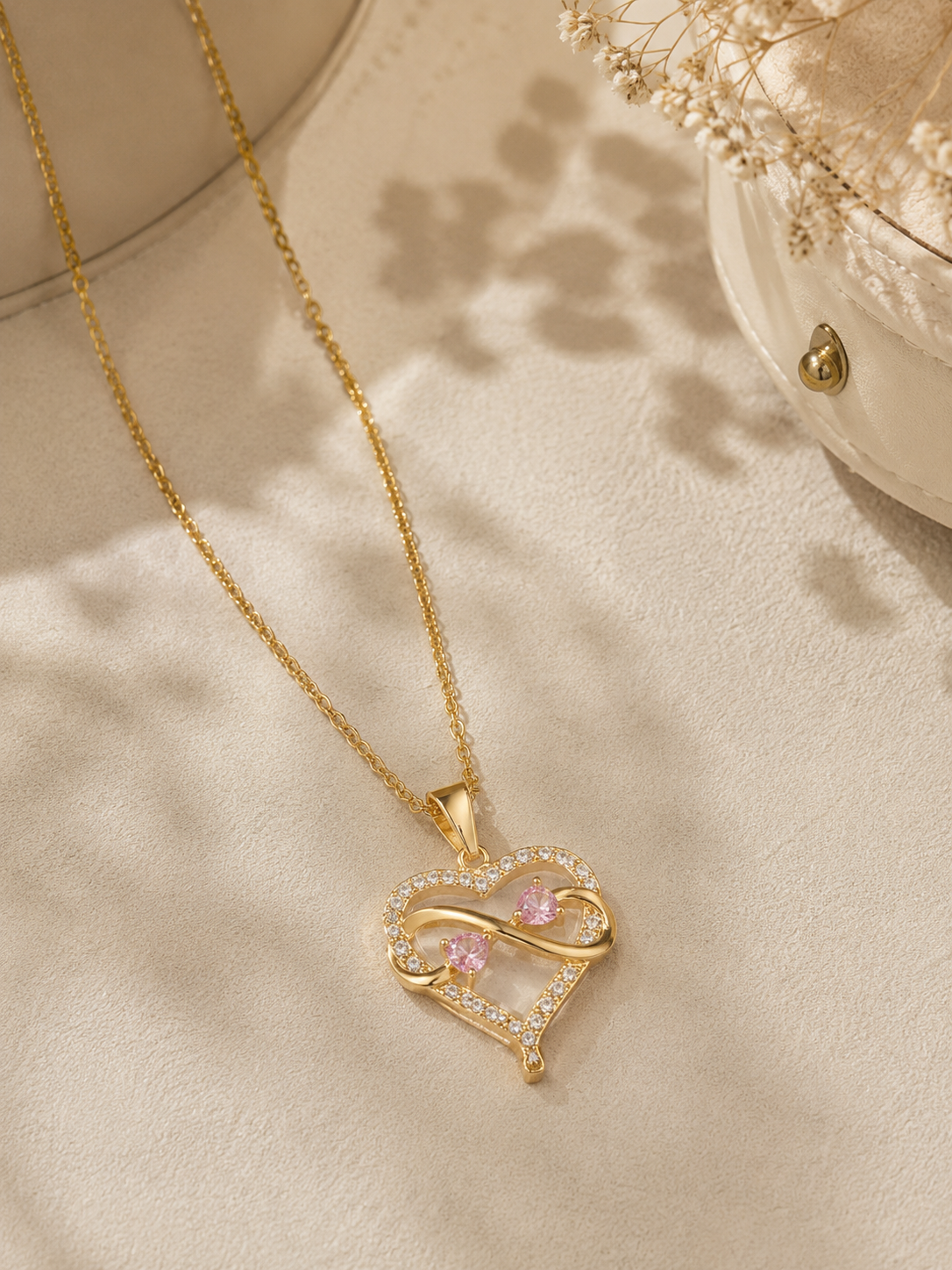 Infinity Heart Necklace (Blush Pink)