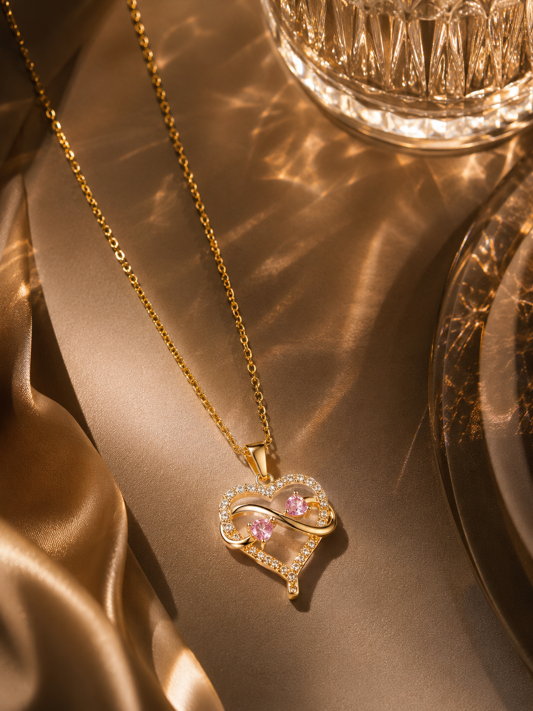 Infinity Heart Necklace (Blush Pink)